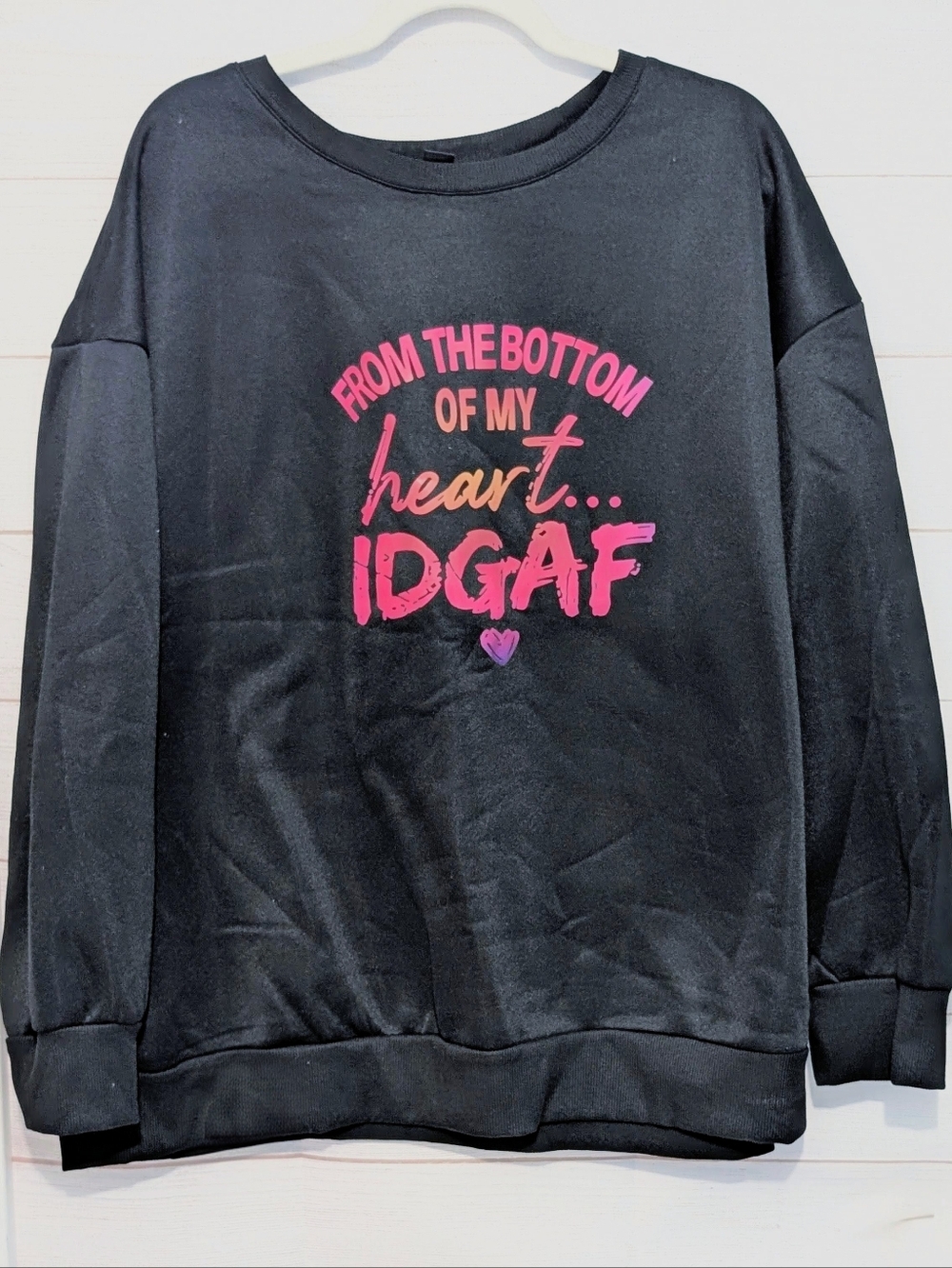 SHEIN Black Sweatshirt with Hot Pink 'IDGAF' Graphic Plus Size 4Xl (Fits 2x)